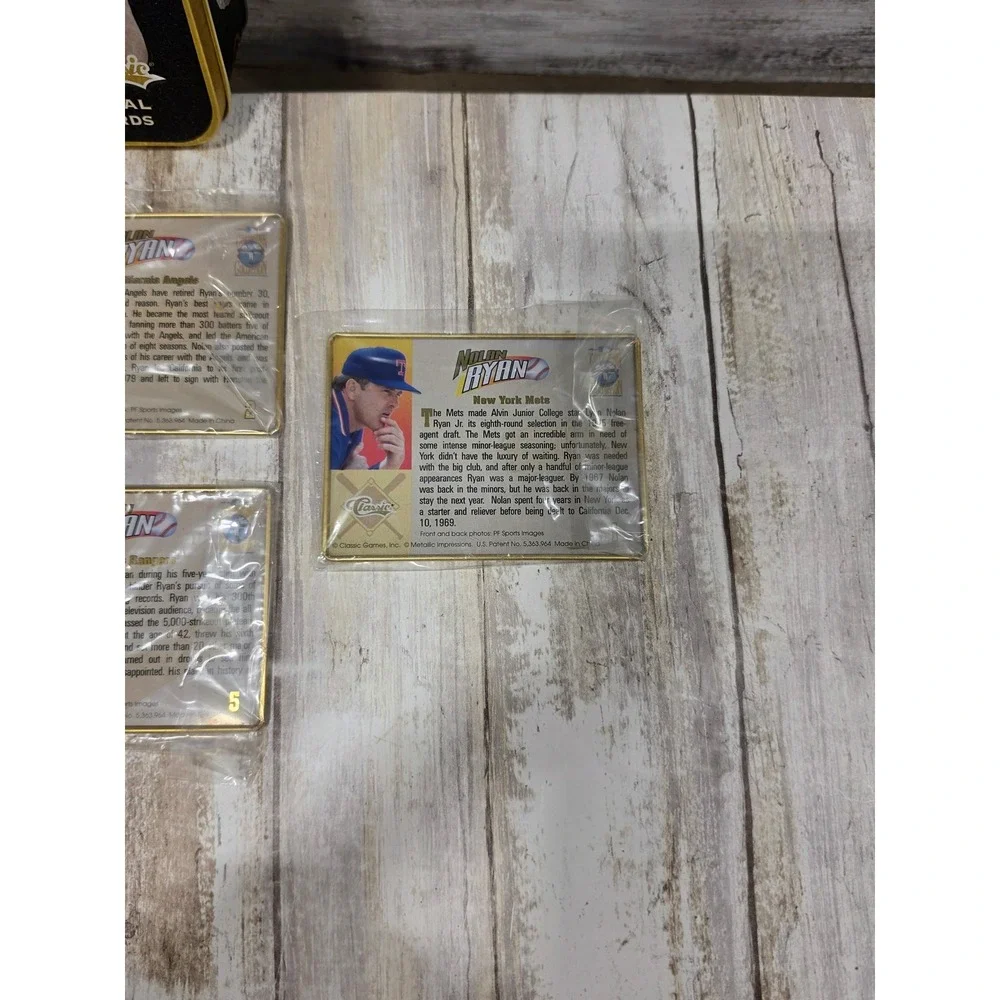 Nolan Ryan Classic Embossed Metal Collector Cards 5‎ Card Set w Tin Cooperstown